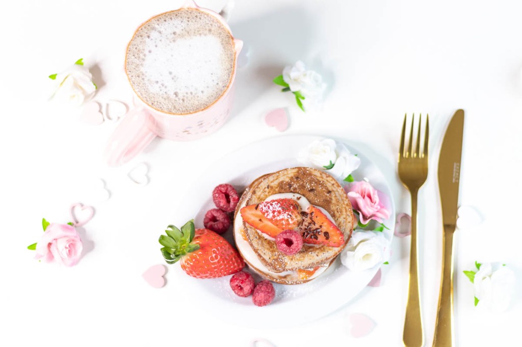 vanilla raspberry pancakes for a glutenfree Valentine's Day breakfast
